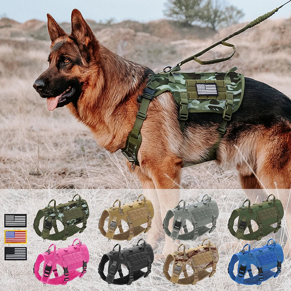 Tactical Dog Harness Military Vest Medium Large Dogs - Durable Nylon