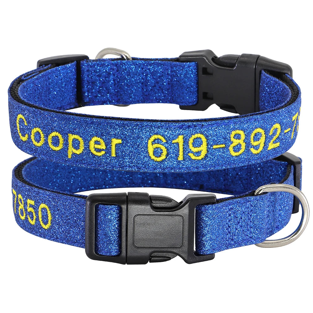 Personalized Reflective Dog Collar - Custom Embroidered Name & Phone 34 Blue