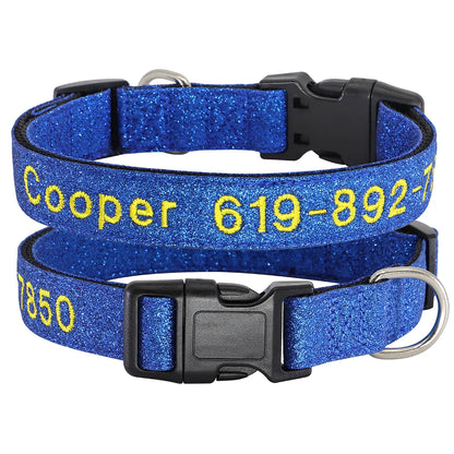 Personalized Reflective Dog Collar - Custom Embroidered Name & Phone 34 Blue