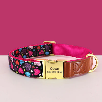Custom Engraved Dog Collar - Personalized Flower Print Pet ID Collar