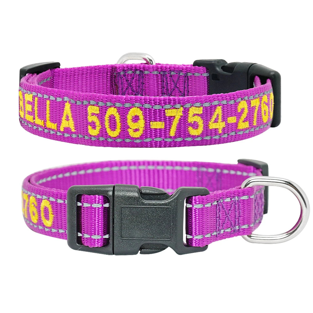 Personalized Reflective Dog Collar - Custom Embroidered Name & Phone 21 Purple