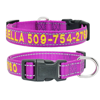 Personalized Reflective Dog Collar - Custom Embroidered Name & Phone 21 Purple