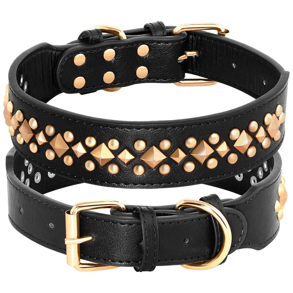 Spiked Leather Dog Collar - Adjustable Studded Collar for Dogs Black