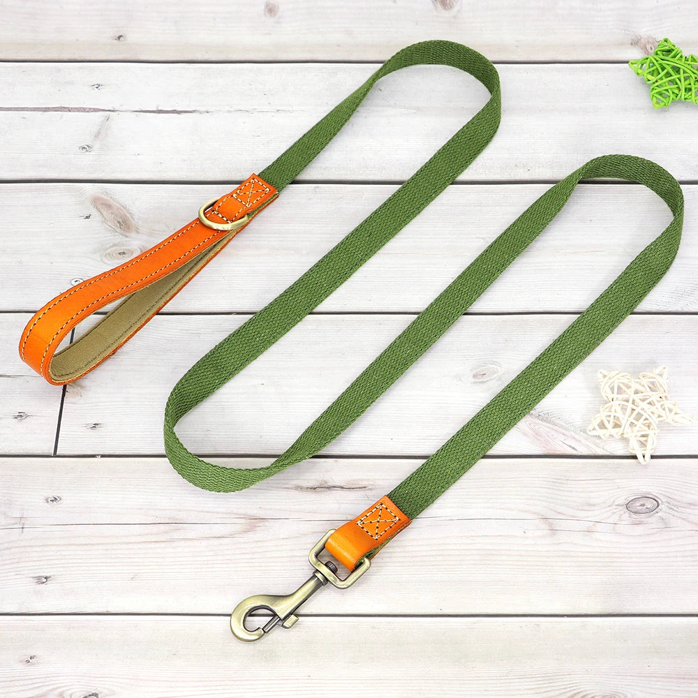 Custom Dog Collar Leash Set Personalized Pet ID Nylon Leather Green leash