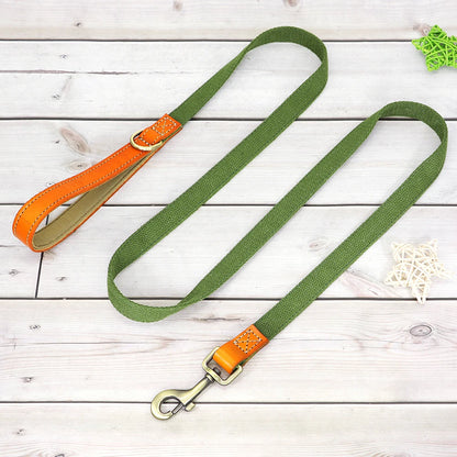 Custom Dog Collar Leash Set Personalized Pet ID Nylon Leather Green leash