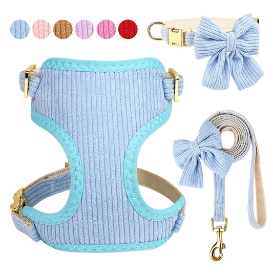 Adorable Bowknot Dog Harness Set - Soft Velvet Collar & Leash for Small Dogs