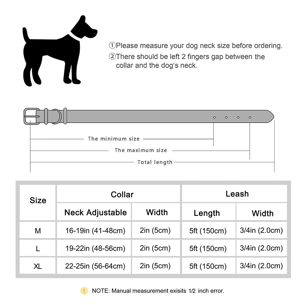 Leather Dog Collar Leash Set Large Dogs - Padded Wide Metal Rivet