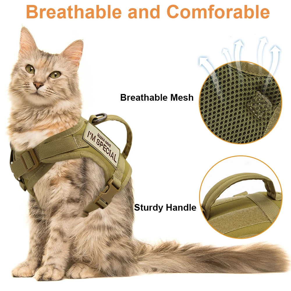 Tactical Cat Harness Vest with Handle - Military Style Nylon