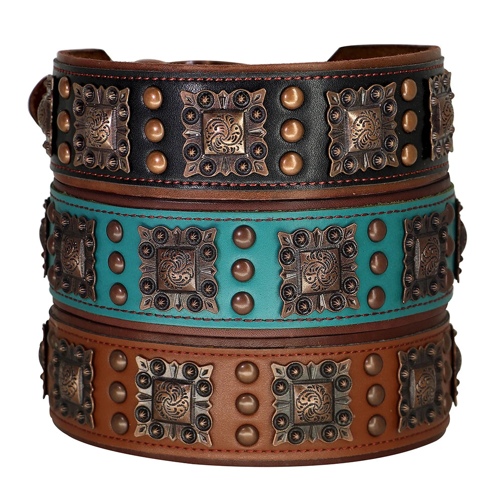 2 Inch Wide Spiked Leather Dog Collar for Large Dogs