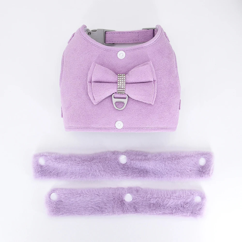 Winter Dog Harness Set - Warm Fur Vest with Bowknot & Leash