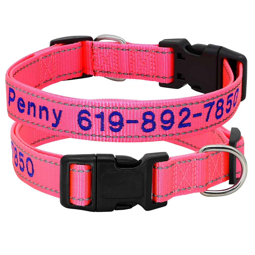 Personalized Reflective Dog Collar - Custom Embroidered Name & Phone 21-1 Pink