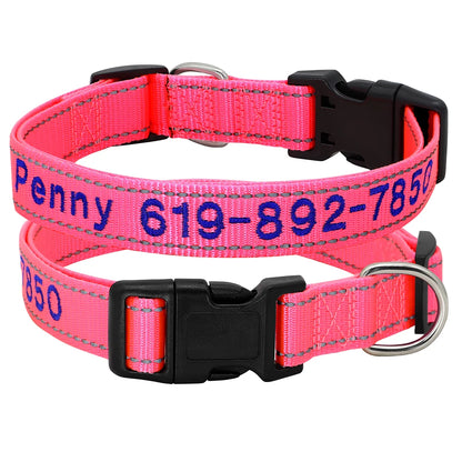 Personalized Reflective Dog Collar - Custom Embroidered Name & Phone 21-1 Pink