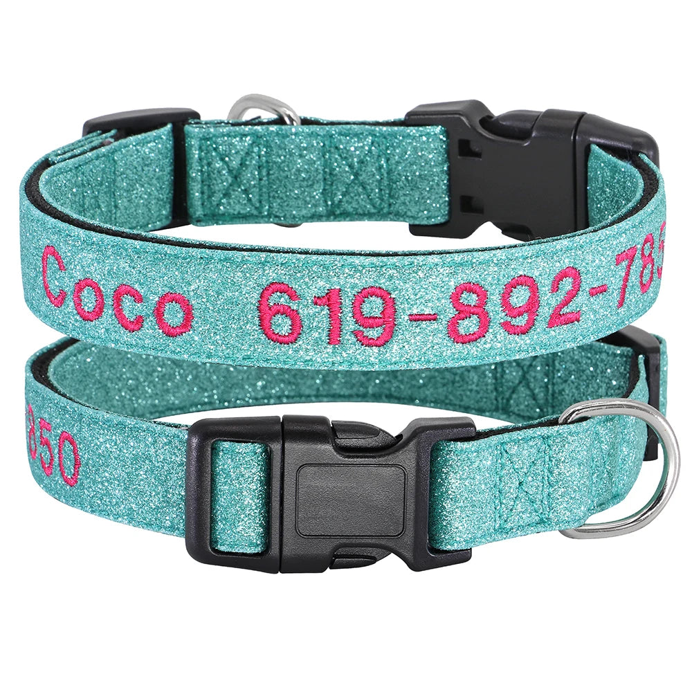 Personalized Reflective Dog Collar - Custom Embroidered Name & Phone 34 Light Blue