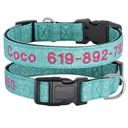Personalized Reflective Dog Collar - Custom Embroidered Name & Phone 34 Light Blue