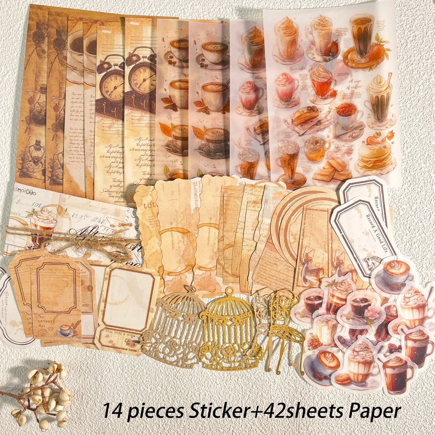 Vintage Scrapbook Set - 56 Pieces DIY Journal Supplies Kit A1006