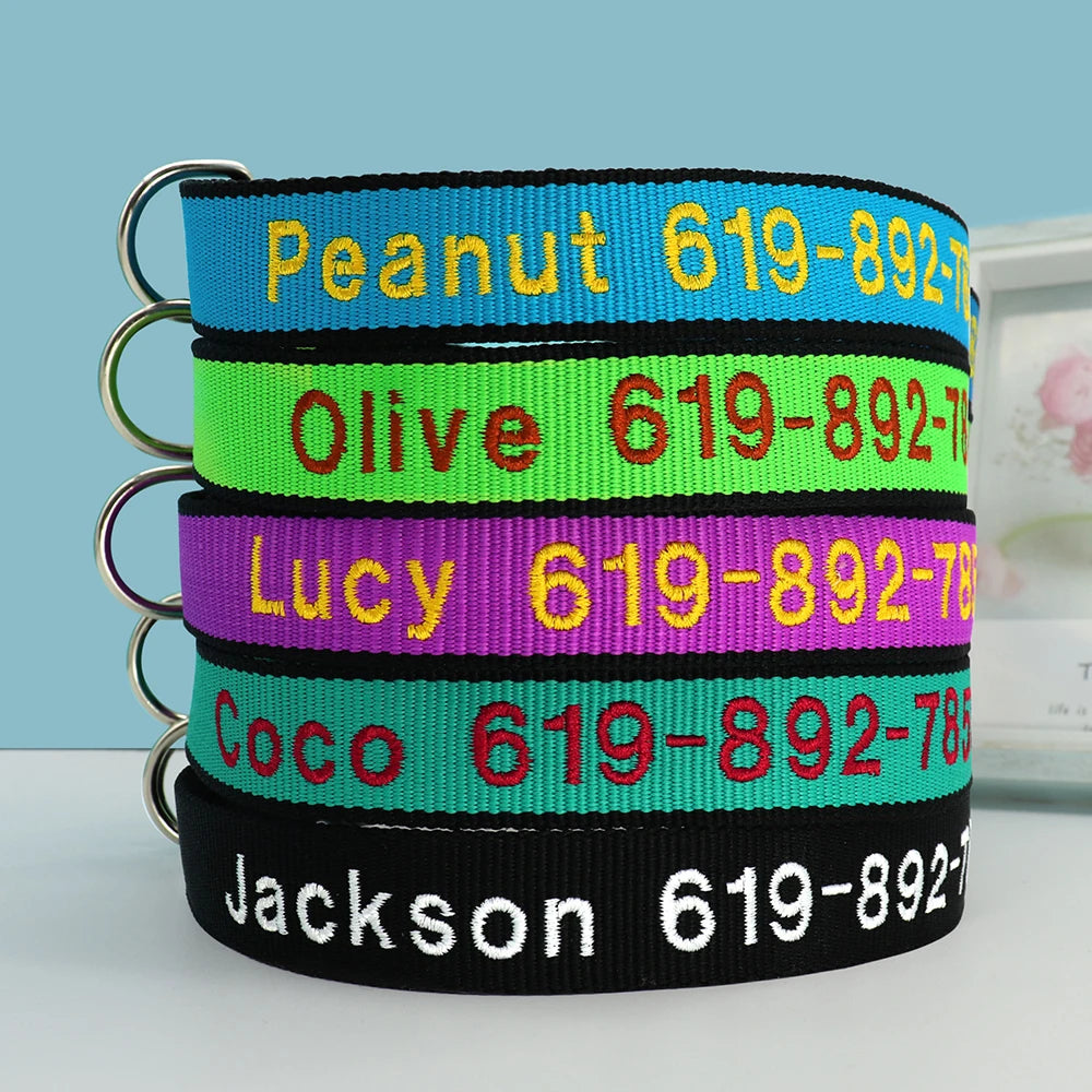 Custom Dog Collar with Embroidered Name - Adjustable Nylon Pet ID