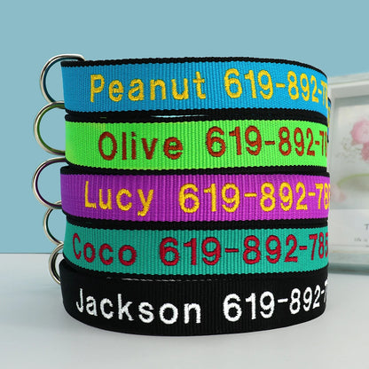 Custom Dog Collar with Embroidered Name - Adjustable Nylon Pet ID