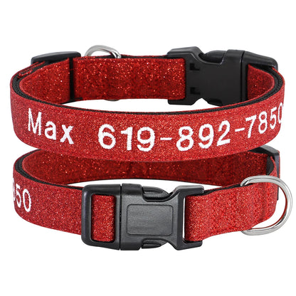 Personalized Reflective Dog Collar - Custom Embroidered Name & Phone 34 Red