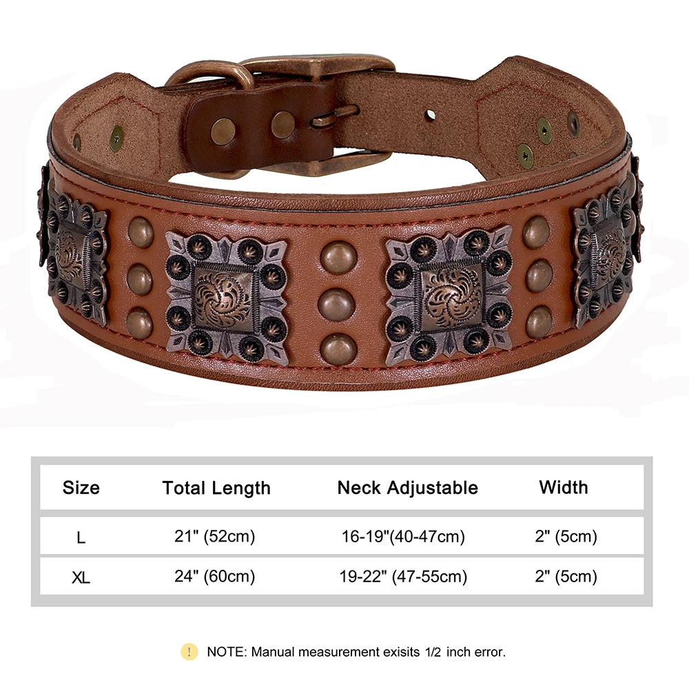 2 Inch Wide Spiked Leather Dog Collar for Large Dogs 114 Brown