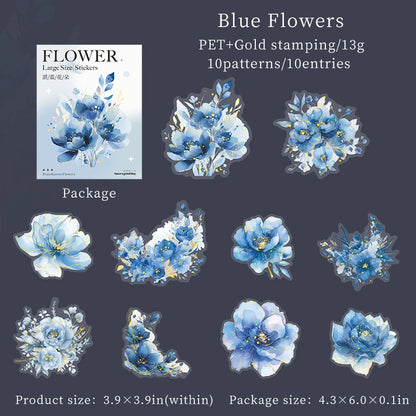 Bronzing Flower Stickers 10 Pcs - Transparent PET Scrapbook Journaling Supply 1