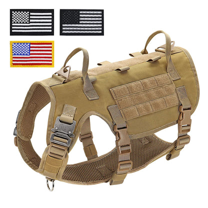 Tactical Dog Harness Military Vest Medium Large Dogs - Durable Nylon KH--US