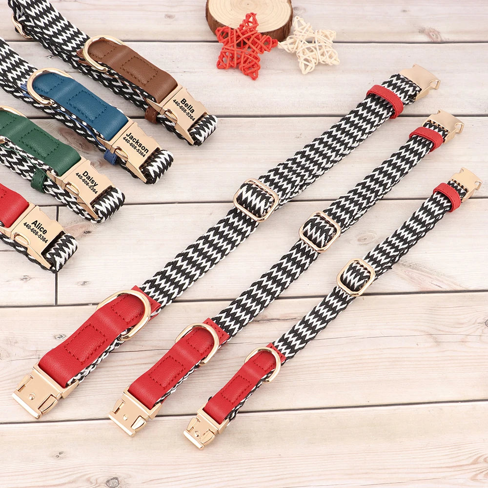 Custom Dog Collar with ID Tag - Personalized Nylon Leather Pet