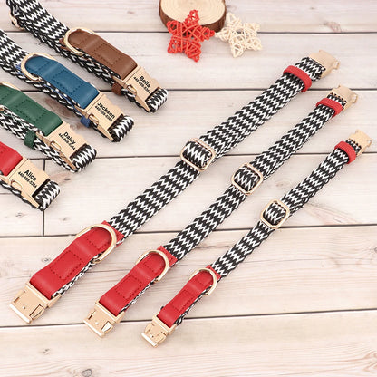 Custom Dog Collar with ID Tag - Personalized Nylon Leather Pet