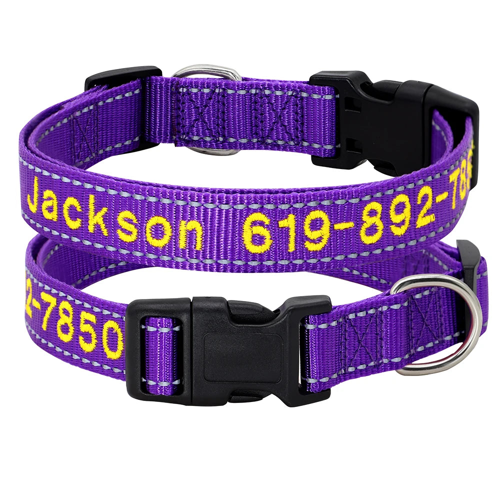 Personalized Reflective Dog Collar - Custom Embroidered Name & Phone 21-1 Purple