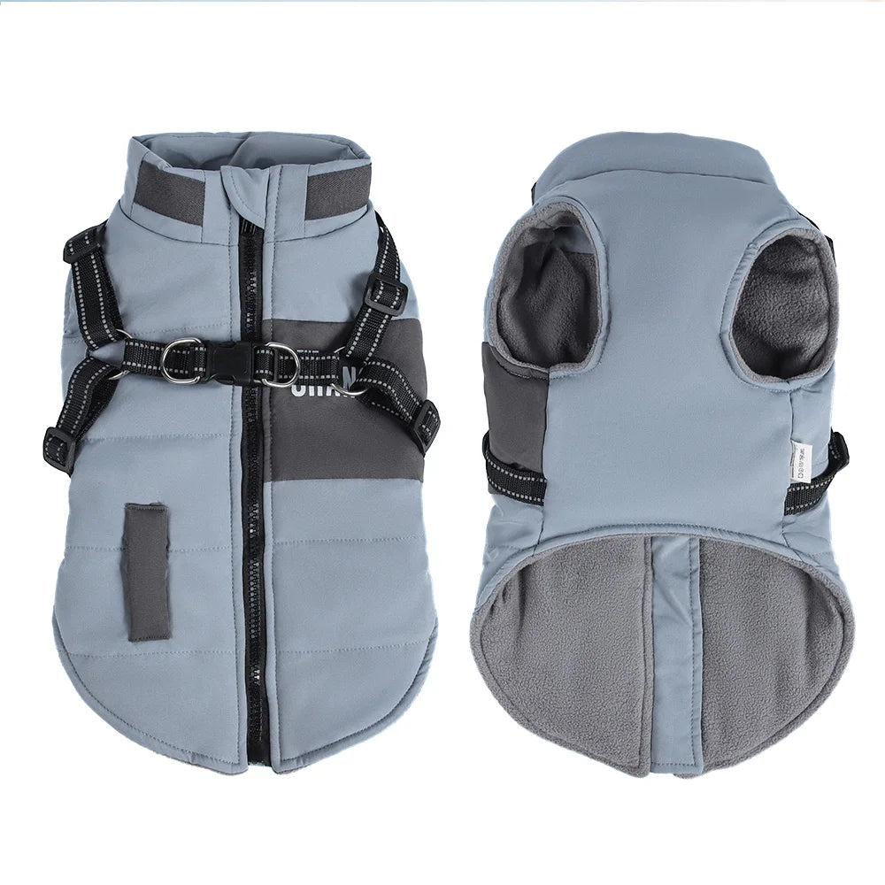 Waterproof Winter Dog Jacket with Reflective Belt - Warm Vest Coat Blue