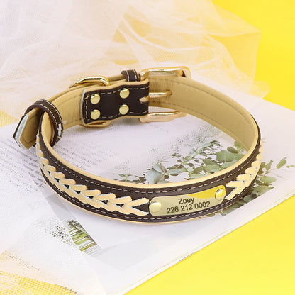 Personalized Dog Collar with Free Engraving - Premium PU Leather Beige