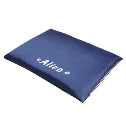Personalized Waterproof Pet Bed Mat - Custom Name Print Non-Slip Blue