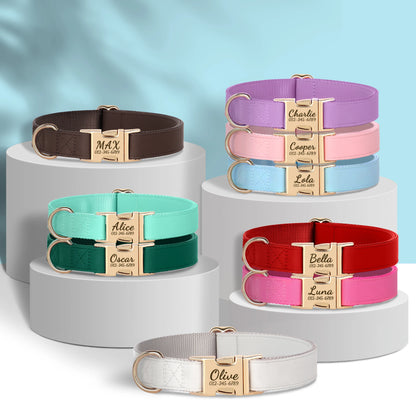 Custom Engraved Dog Collar - Personalized PU Leather Pet ID Collar