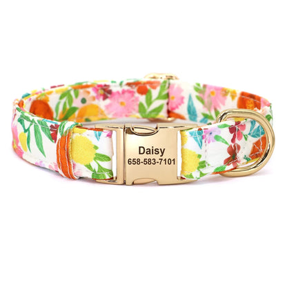 Custom Floral Dog Collar with Free Nameplate - Personalized Pet ID Red