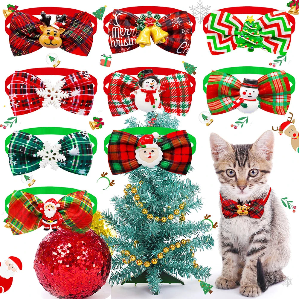 Christmas Dog Bowties Set - 30 Festive Plaid Bow Ties for Dogs mix colour