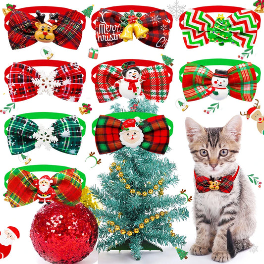 Christmas Dog Bowties Set - 30 Festive Plaid Bow Ties for Dogs mix colour