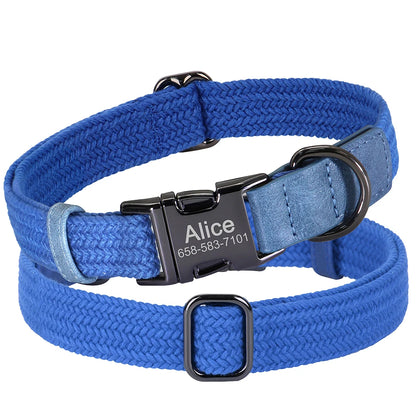 Custom Dog Collar with Name - Adjustable Nylon Pet Collar Blue