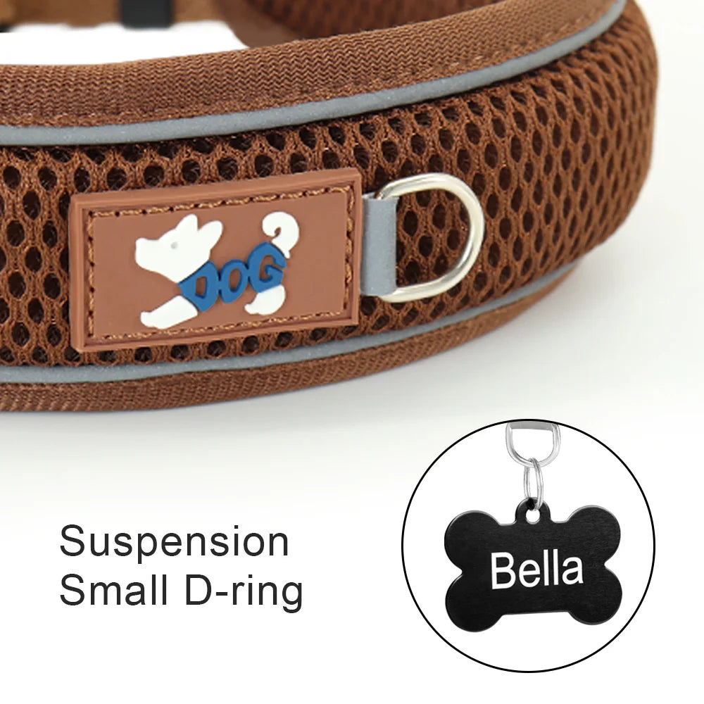 Personalized Dog Collar Breathable Mesh Custom Engraved Pet ID
