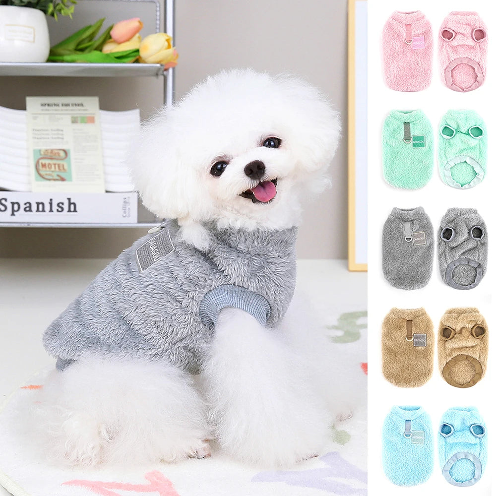 Soft Plush Dog Clothes T-Shirt Small Medium Dogs Cats - Warm Outfit