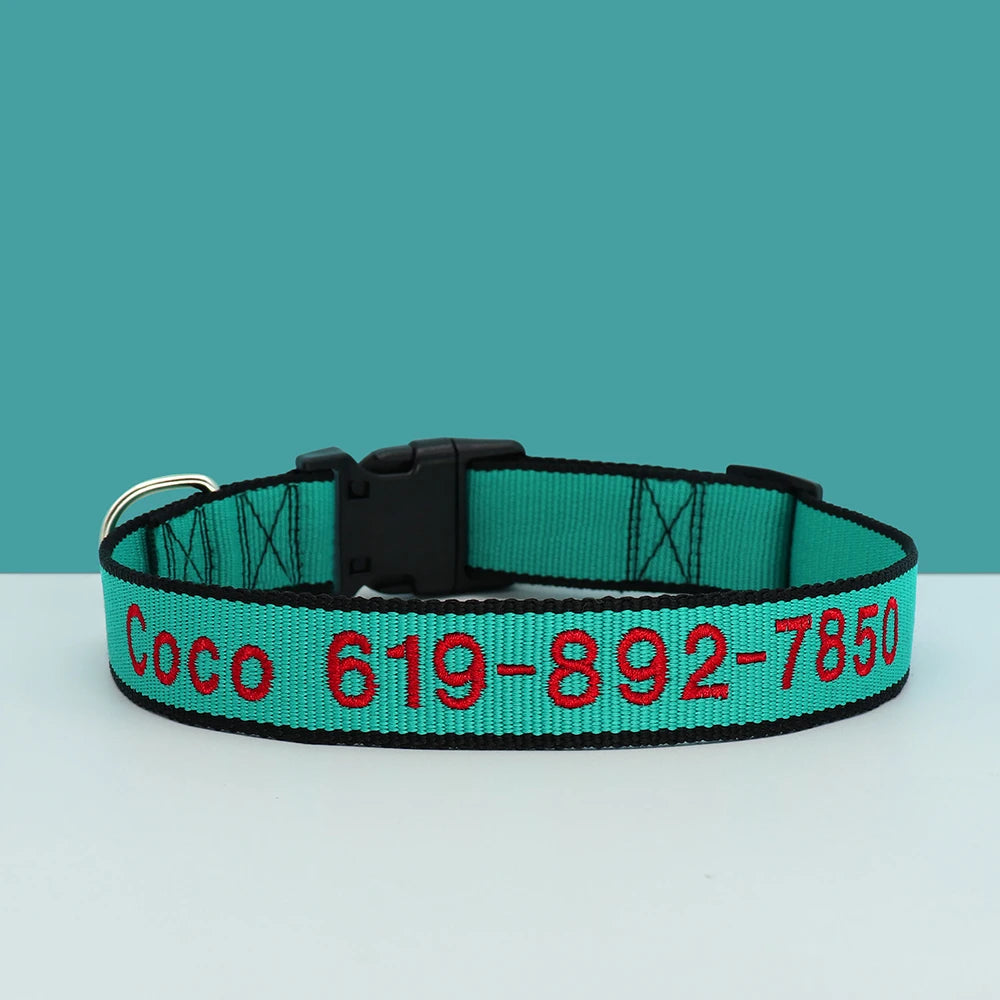 Custom Dog Collar with Embroidered Name - Adjustable Nylon Pet ID