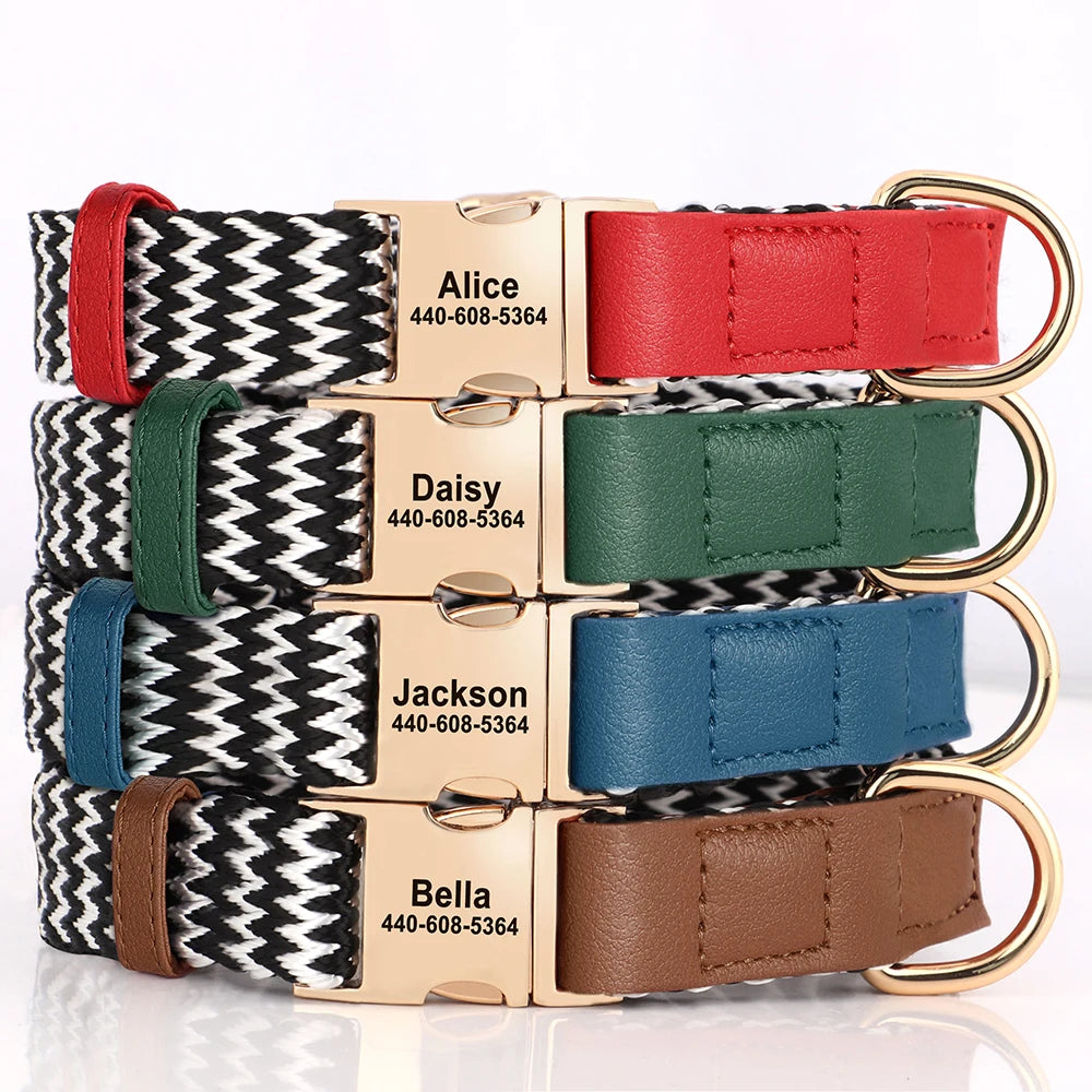 Custom Dog Collar with ID Tag - Personalized Nylon Leather Pet