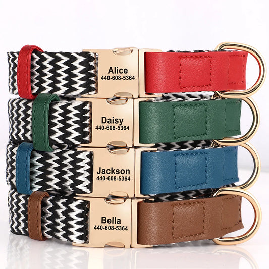 Custom Dog Collar with ID Tag - Personalized Nylon Leather Pet