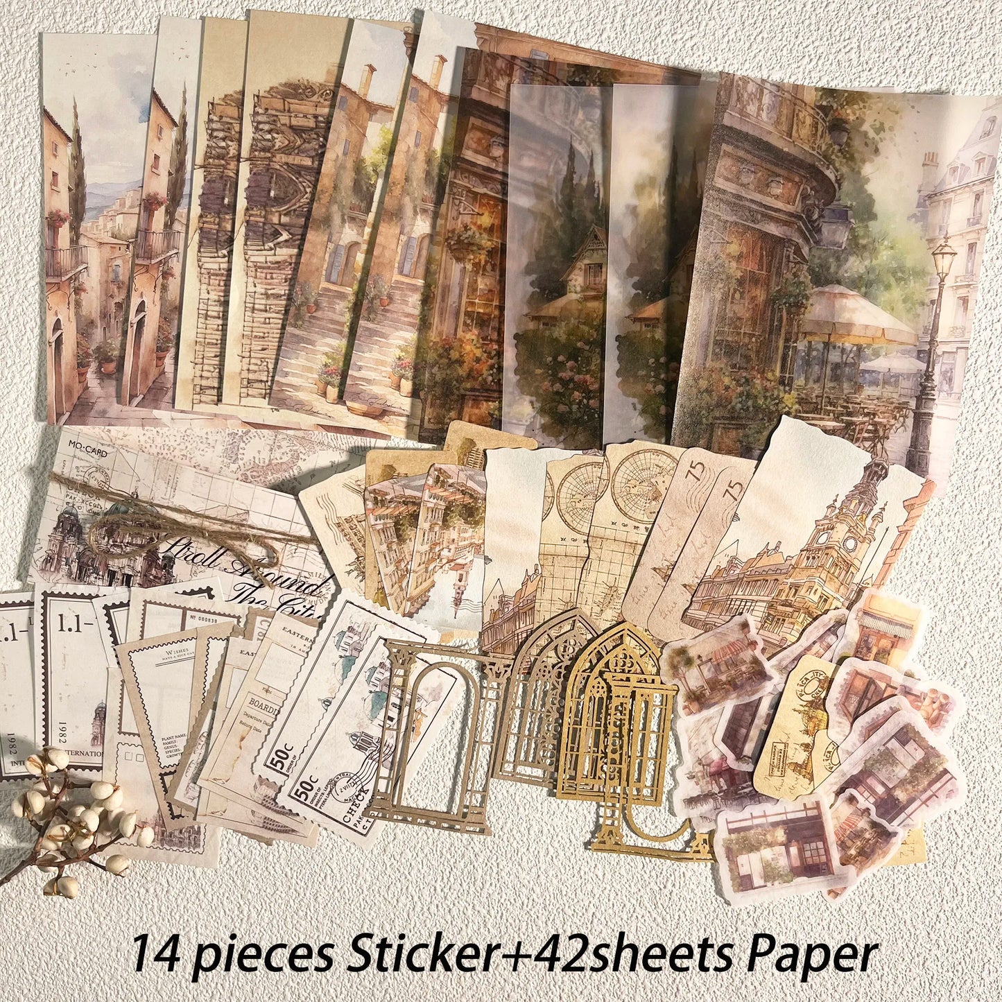 Vintage Scrapbook Set - 56 Pieces DIY Journal Supplies Kit A1005