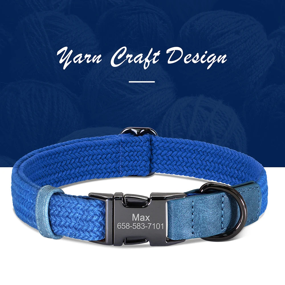 Custom Engraved Dog Collar - Durable Nylon Pet ID Collar Blue