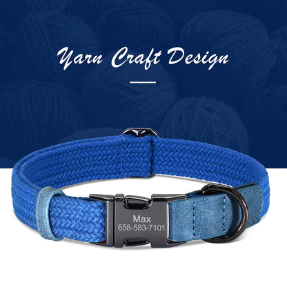 Custom Engraved Dog Collar - Durable Nylon Pet ID Collar Blue