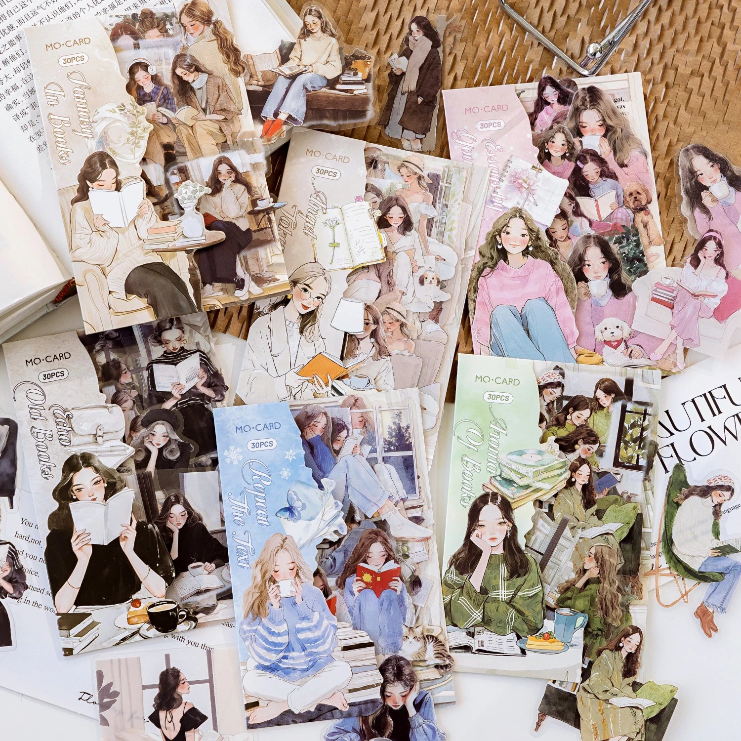 Reading Girl Stickers 30pcs - Aesthetic Book Lover Sticker Pack