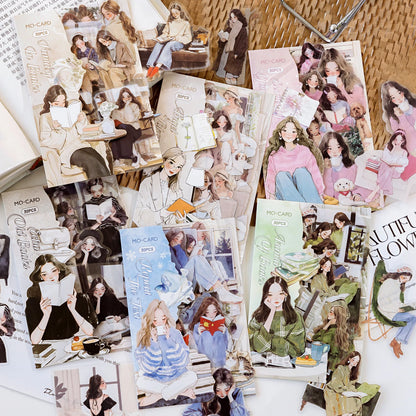 Reading Girl Stickers 30pcs - Aesthetic Book Lover Sticker Pack