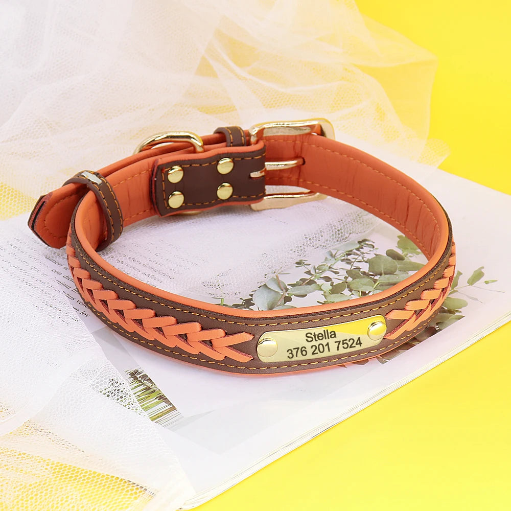 Personalized Dog Collar with Free Engraving - Premium PU Leather Orange