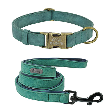 Personalized Dog Collar & Leash Set - Custom Engraved Pet Accessories green
