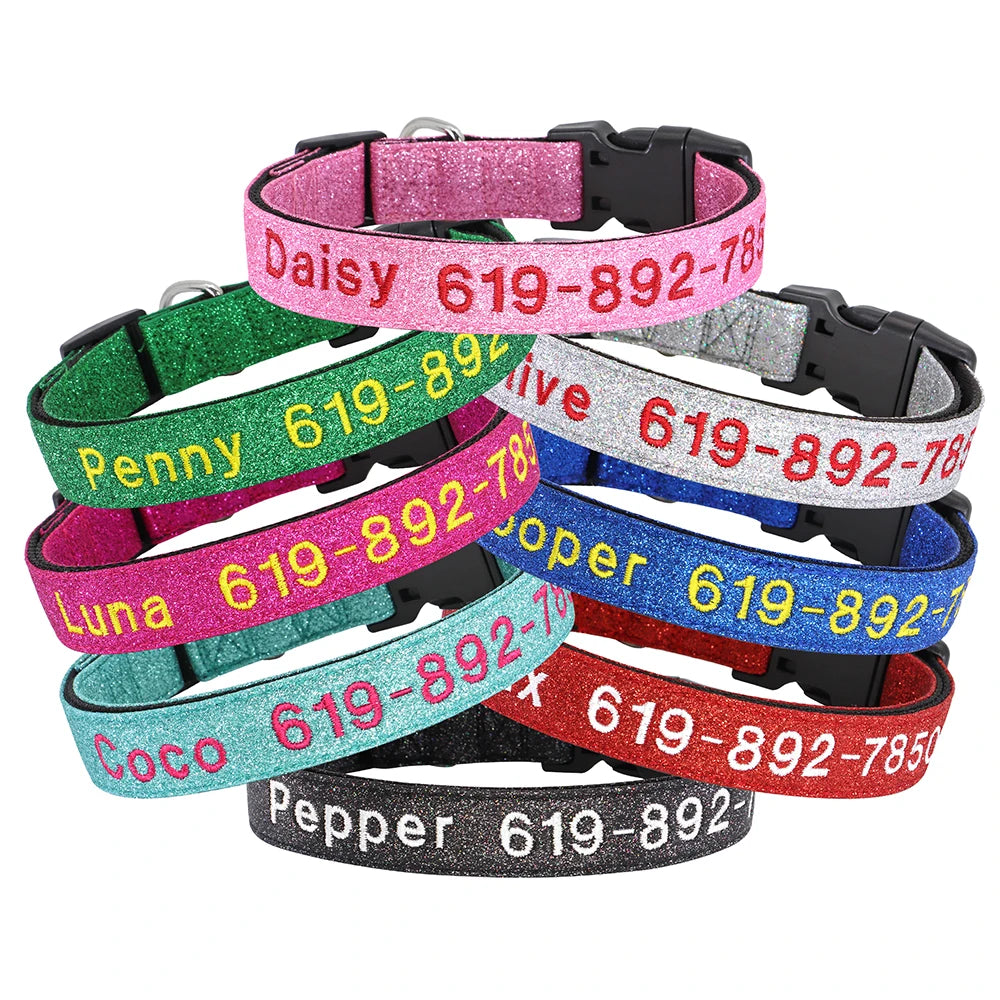Personalized Reflective Dog Collar - Custom Embroidered Name & Phone