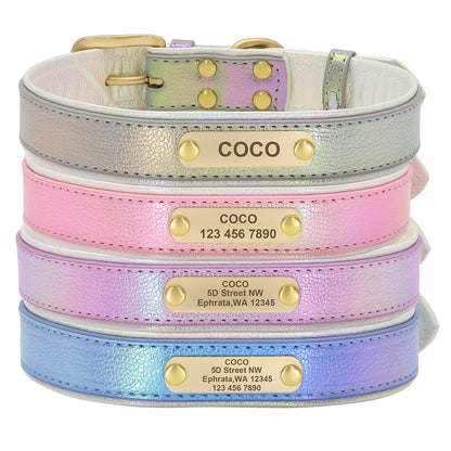 Custom Pet Collar with Personalized Name Tag - Adjustable Leather